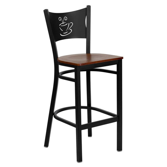 HERCULES Series Black Coffee Back Metal Restaurant Barstool - Cherry Wood Seat XU-DG-60114-COF-BAR-CHYW-GG