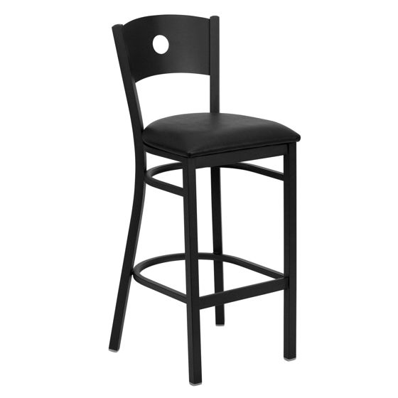 HERCULES Series Black Circle Back Metal Restaurant Barstool - Black Vinyl Seat XU-DG-60120-CIR-BAR-BLKV-GG