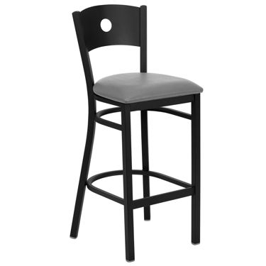 HERCULES Series Black Circle Back Metal Restaurant Barstool - Custom Upholstered Seat XU-DG-60120-CIR-BAR-UNP-GG