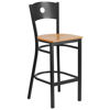 HERCULES Series Black Circle Back Metal Restaurant Barstool - Natural Wood Seat XU-DG-60120-CIR-BAR-NATW-GG