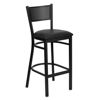 HERCULES Series Black Grid Back Metal Restaurant Barstool - Black Vinyl Seat XU-DG-60116-GRD-BAR-BLKV-GG