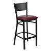 HERCULES Series Black Grid Back Metal Restaurant Barstool - Burgundy Vinyl Seat XU-DG-60116-GRD-BAR-BURV-GG