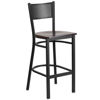 HERCULES Series Black Grid Back Metal Restaurant Barstool - Walnut Wood Seat XU-DG-60116-GRD-BAR-WALW-GG