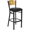 HERCULES Series Black Circle Back Metal Restaurant Barstool - Natural Wood Back, Black Vinyl Seat XU-DG-6F6B-CIR-BAR-BLKV-GG