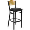 HERCULES Series Black Slat Back Metal Restaurant Barstool - Natural Wood Back, Black Vinyl Seat XU-DG-6H3B-SLAT-BAR-BLKV-GG