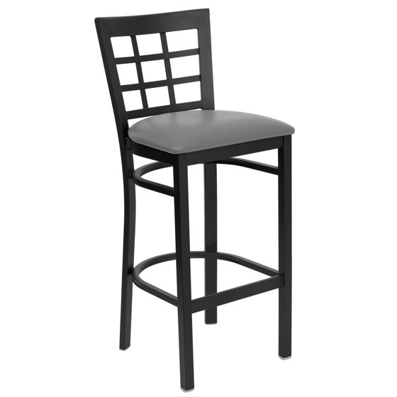 HERCULES Series Black Window Back Metal Restaurant Barstool - Custom Upholstered Seat XU-DG6R7BWIN-BAR-UNP-GG