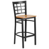 HERCULES Series Black Window Back Metal Restaurant Barstool - Natural Wood Seat XU-DG6R7BWIN-BAR-NATW-GG