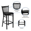 HERCULES Series Black Vertical Back Metal Restaurant Barstool - Black Vinyl Seat XU-DG-6R6B-VRT-BAR-BLKV-GG