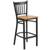 HERCULES Series Black Vertical Back Metal Restaurant Barstool - Natural Wood Seat XU-DG-6R6B-VRT-BAR-NATW-GG