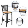 HERCULES Series Black Vertical Back Metal Restaurant Barstool - Natural Wood Seat XU-DG-6R6B-VRT-BAR-NATW-GG