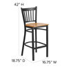 HERCULES Series Black Vertical Back Metal Restaurant Barstool - Natural Wood Seat XU-DG-6R6B-VRT-BAR-NATW-GG