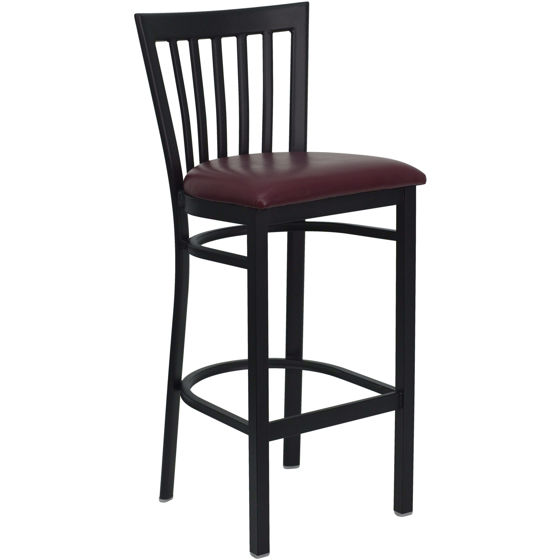 HERCULES Series Black School House Back Metal Restaurant Barstool - Burgundy Vinyl Seat XU-DG6R8BSCH-BAR-BURV-GG