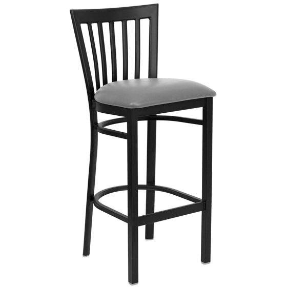 HERCULES Series Black School House Back Metal Restaurant Barstool - Custom Upholstered Seat XU-DG6R8BSCH-BAR-UNP-GG