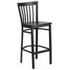 HERCULES Series Black School House Back Metal Restaurant Barstool - Walnut Wood Seat XU-DG6R8BSCH-BAR-WALW-GG