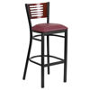 HERCULES Series Black Slat Back Metal Restaurant Barstool - Mahogany Wood Back, Burgundy Vinyl Seat XU-DG-6H1B-MAH-BAR-BURV-GG