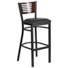 HERCULES Series Black Slat Back Metal Restaurant Barstool - Walnut Wood Back, Black Vinyl Seat XU-DG-6H1B-WAL-BAR-BLKV-GG