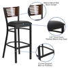 HERCULES Series Black Slat Back Metal Restaurant Barstool - Walnut Wood Back, Black Vinyl Seat XU-DG-6H1B-WAL-BAR-BLKV-GG