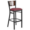 HERCULES Series Black Slat Back Metal Restaurant Barstool - Walnut Wood Back, Burgundy Vinyl Seat XU-DG-6H1B-WAL-BAR-BURV-GG