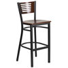 HERCULES Series Black Slat Back Metal Restaurant Barstool - Walnut Wood Back & Seat XU-DG-6H1B-WAL-BAR-MTL-GG