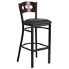 HERCULES Series Black 3 Circle Back Metal Restaurant Barstool - Walnut Wood Back, Black Vinyl Seat XU-DG-60516-WAL-BAR-BLKV-GG