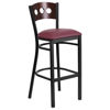 HERCULES Series Black 3 Circle Back Metal Restaurant Barstool - Walnut Wood Back, Burgundy Vinyl Seat XU-DG-60516-WAL-BAR-BURV-GG