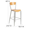 Invincible Series Silver Metal Restaurant Barstool - Natural Wood Back & Seat XU-DG-60218-NAT-GG