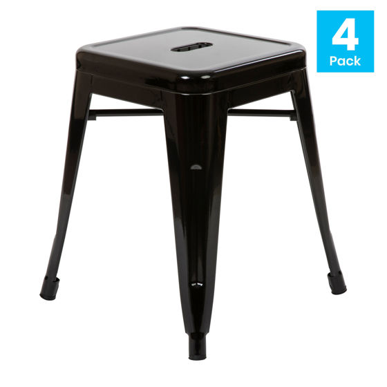 18" Table Height Stool, Stackable Backless Metal Indoor Dining Stool, Commercial Grade Restaurant Stool in Black - Set of 4 ET-BT3503-18-BLK-GG