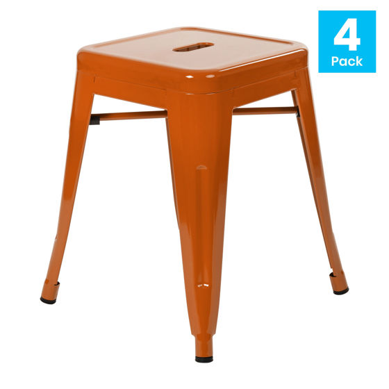 18" Table Height Stool, Stackable Backless Metal Indoor Dining Stool, Commercial Grade Restaurant Stool in Orange - Set of 4 ET-BT3503-18-ORG-GG