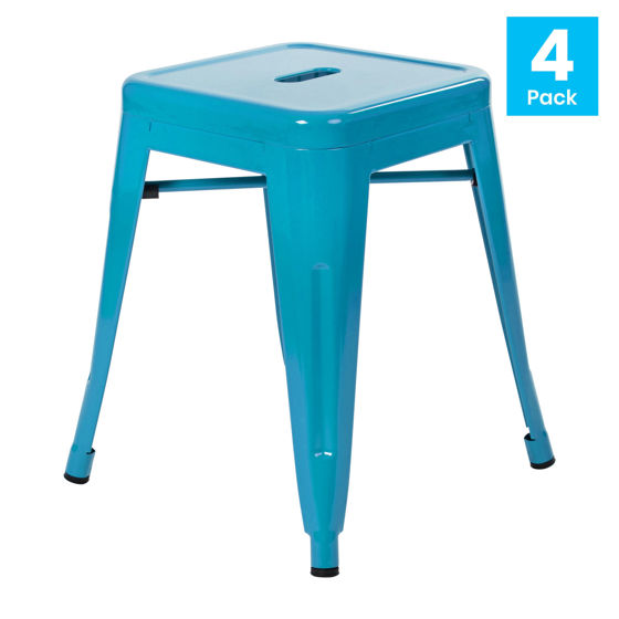 18" Table Height Stool, Stackable Backless Metal Indoor Dining Stool, Commercial Grade Restaurant Stool in Teal - Set of 4 ET-BT3503-18-TL-GG