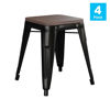 18" Backless Table Height Stool with Wooden Seat, Stackable Black Metal Indoor Dining Stool, Commercial Grade - Set of 4 ET-BT3503-18-BLK-WD-GG
