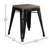 18" Backless Table Height Stool with Wooden Seat, Stackable Black Metal Indoor Dining Stool, Commercial Grade - Set of 4 ET-BT3503-18-BLK-WD-GG