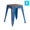 18" Backless Table Height Stool with Wooden Seat, Stackable Royal Blue Metal Indoor Dining Stool, Commercial Grade - Set of 4 ET-BT3503-18-BL-WD-GG