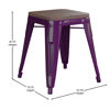 18" Backless Table Height Stool with Wooden Seat, Stackable Purple Metal Indoor Dining Stool, Commercial Grade - Set of 4 ET-BT3503-18-PR-WD-GG
