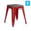 18" Backless Table Height Stool with Wooden Seat, Stackable Red Metal Indoor Dining Stool, Commercial Grade - Set of 4 ET-BT3503-18-RED-WD-GG