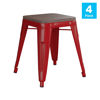 18" Backless Table Height Stool with Wooden Seat, Stackable Red Metal Indoor Dining Stool, Commercial Grade - Set of 4 ET-BT3503-18-RED-WD-GG