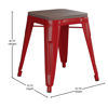 18" Backless Table Height Stool with Wooden Seat, Stackable Red Metal Indoor Dining Stool, Commercial Grade - Set of 4 ET-BT3503-18-RED-WD-GG
