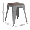 18" Backless Table Height Stool with Wooden Seat, Stackable Silver Metal Indoor Dining Stool, Commercial Grade - Set of 4 ET-BT3503-18-SIL-WD-GG