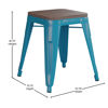 18" Backless Table Height Stool with Wooden Seat, Stackable Teal Metal Indoor Dining Stool, Commercial Grade - Set of 4 ET-BT3503-18-TL-WD-GG