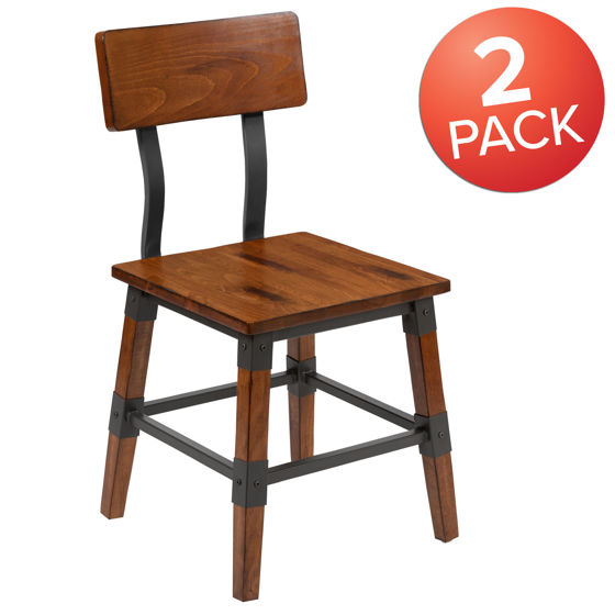 2 Pack Rustic Antique Walnut Industrial Wood Dining Chair 2-XU-DG-W0236-GG