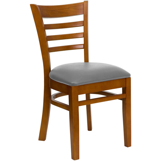 HERCULES Series Ladder Back Cherry Wood Restaurant Chair - Custom Upholstered Seat XU-DGW0005LAD-CHY-UNP-GG