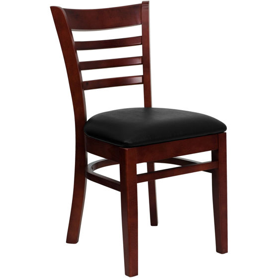HERCULES Series Ladder Back Mahogany Wood Restaurant Chair - Black Vinyl Seat XU-DGW0005LAD-MAH-BLKV-GG