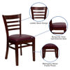 HERCULES Series Ladder Back Mahogany Wood Restaurant Chair - Burgundy Vinyl Seat XU-DGW0005LAD-MAH-BURV-GG
