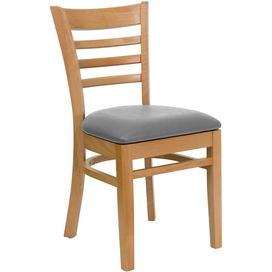 HERCULES Series Ladder Back Natural Wood Restaurant Chair - Custom Upholstered Seat XU-DGW0005LAD-NAT-UNP-GG