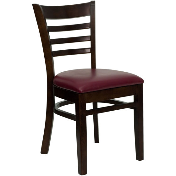 HERCULES Series Ladder Back Walnut Wood Restaurant Chair - Burgundy Vinyl Seat XU-DGW0005LAD-WAL-BURV-GG