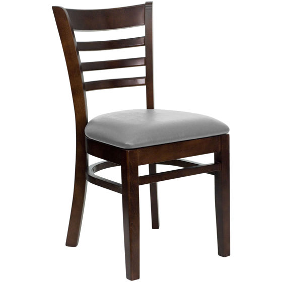 HERCULES Series Ladder Back Walnut Wood Restaurant Chair - Custom Upholstered Seat XU-DGW0005LAD-WAL-UNP-GG