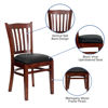 HERCULES Series Vertical Slat Back Mahogany Wood Restaurant Chair - Black Vinyl Seat XU-DGW0008VRT-MAH-BLKV-GG