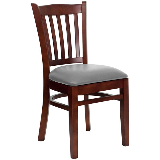HERCULES Series Vertical Slat Back Mahogany Wood Restaurant Chair - Custom Upholstered Seat XU-DGW0008VRT-MAH-UNP-GG