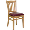 HERCULES Series Vertical Slat Back Natural Wood Restaurant Chair - Burgundy Vinyl Seat XU-DGW0008VRT-NAT-BURV-GG