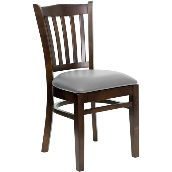 HERCULES Series Vertical Slat Back Walnut Wood Restaurant Chair - Custom Upholstered Seat XU-DGW0008VRT-WAL-UNP-GG