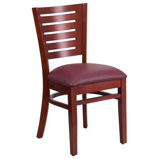 Darby Series Slat Back Mahogany Wood Restaurant Chair - Burgundy Vinyl Seat XU-DG-W0108-MAH-BURV-GG
